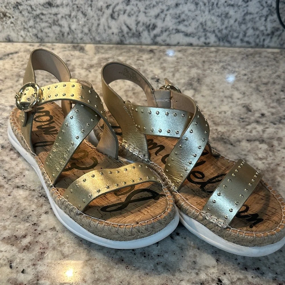 Sam Edelman Janette studded metallic-leather slingback sandals in gold